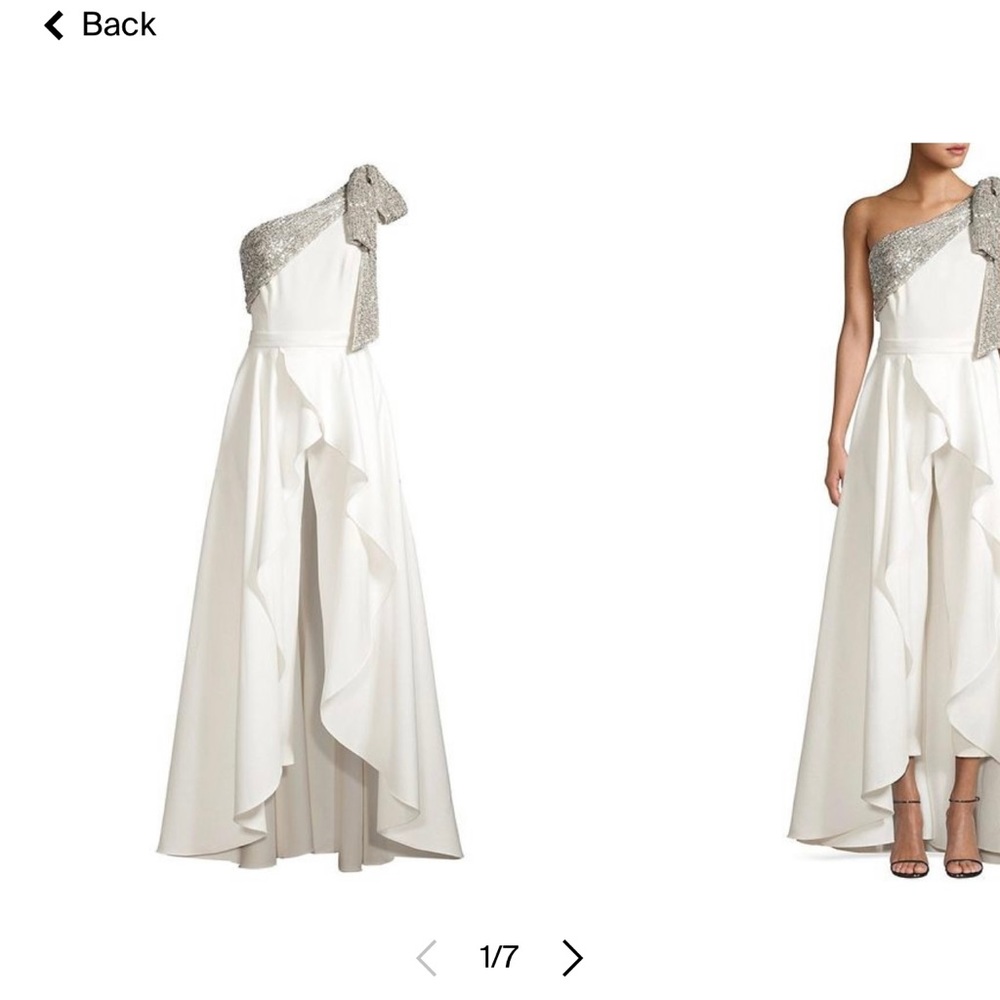 Gavin Jumpsuit With Satin Overskirt in Light Ivory, Silver & Diamond White
